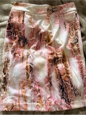 Calvin Klein Pink and Tan Snake-Print Pencil Skirt